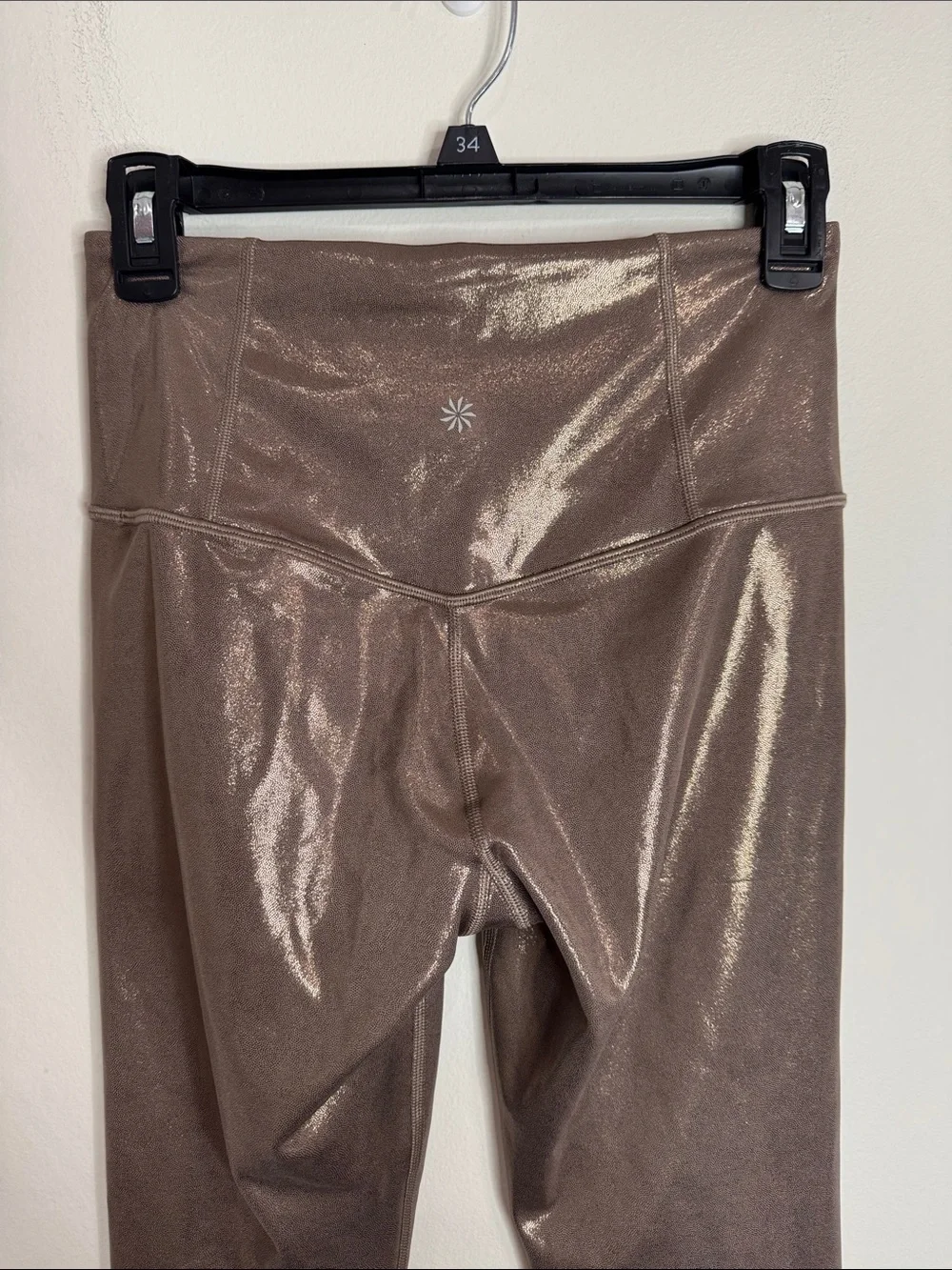 Athleta Elation Shine Bronze Metallic Copper High-Waist Tights Leggings size S